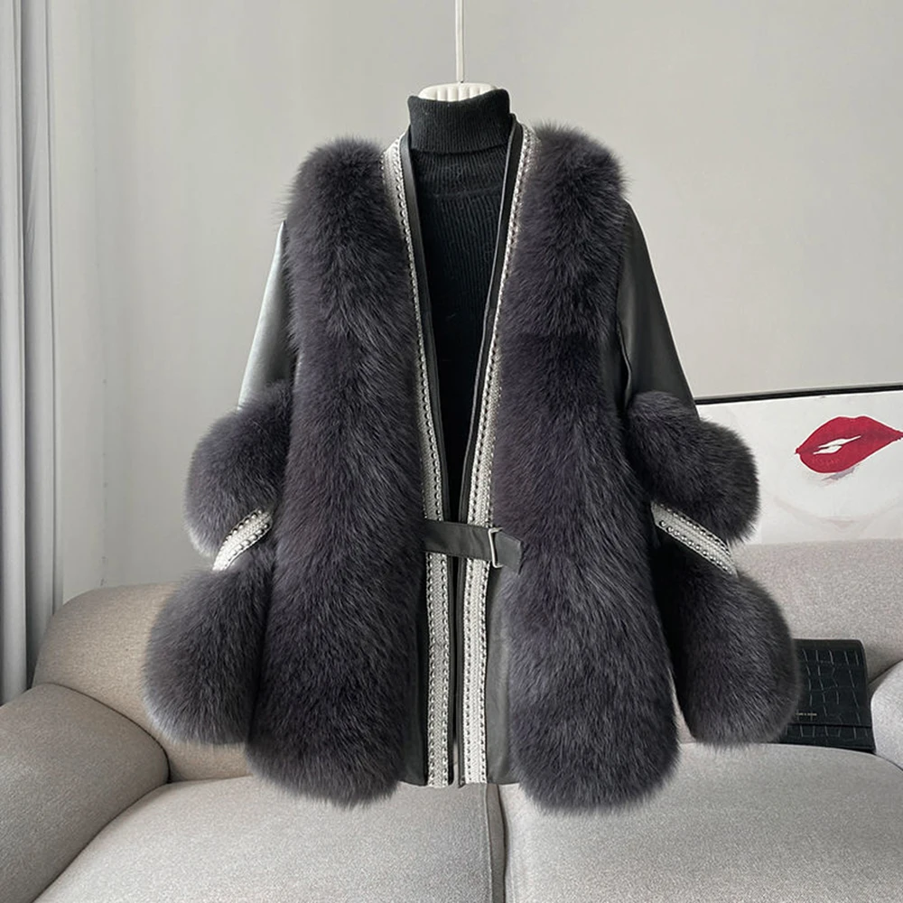 New Cashmere Wool Blends Fur Coat Winter Jacket Women Oversize Loose Fake Fox Fur Collar Outerwear