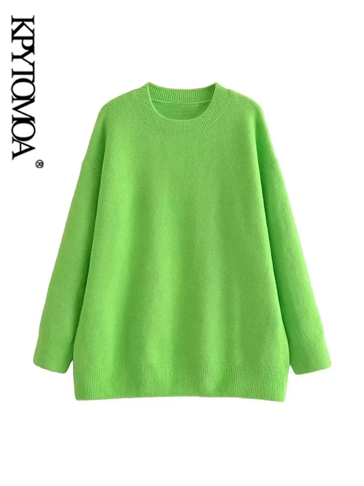 

KPYTOMOA Women Fashion Oversized Soft Knit Sweater Vintage O Neck Long Sleeve Female Pullovers Chic Tops