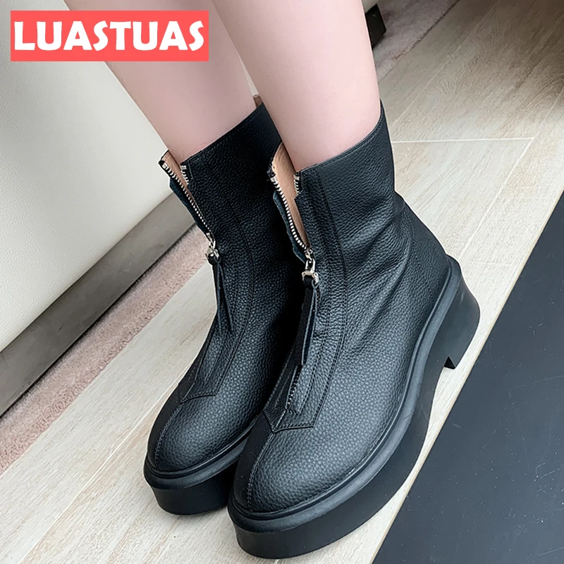 

Новые женские короткие ботинки LuasTuas из натуральной кожи, зимние классические ботинки, классные Клубные ботинки, размеры 34-40