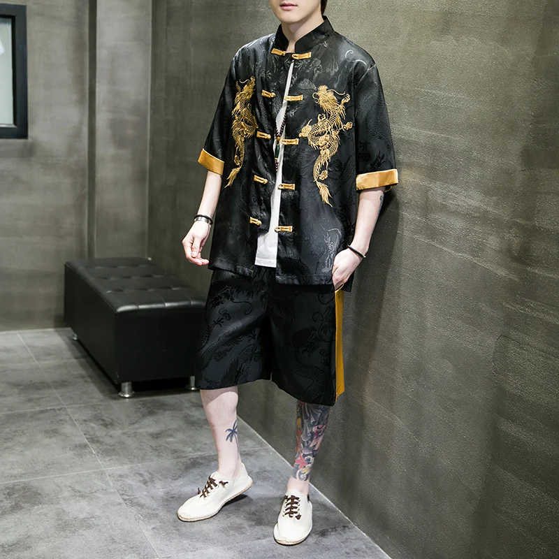 Лето 2022 мужской комплект в китайском стиле мужская одежда Харадзюку шелковое