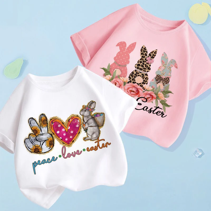 

New Summer Baby Clothes Boys Peace Love Girls Clothes Cartoon Baby Girl Clothes Leopard Print Rabbit Baby Clothes Girls T-shirts