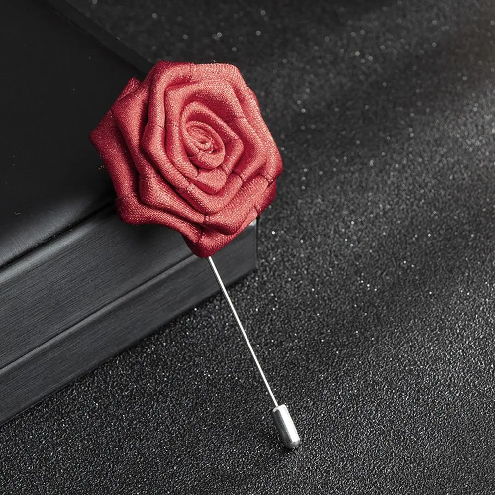 

Korean Style Fabric Rose Flower Brooch Men Women Long Needle Lapel Pin Suit Shirt Corsage Fashion Jewelry Clothing Accessories