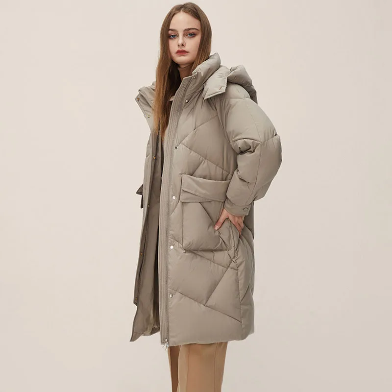Hooded Coat Women Down Jacket Winter White Duck Thickened Warm Loose Profile New High-end Coats Cold-resistant Mid-length Parkas