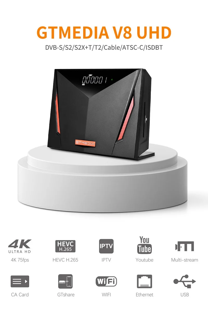 Спутниковый ТВ-ресивер GTMEDIA V8 UHD 4K Ultra HD встроенный Wi-Fi DVB-S2 T2 кабель тюнер H.265