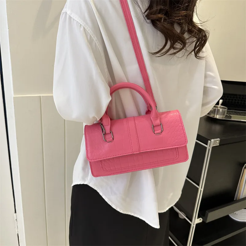 

2023 New Women Bag Korean Version of Shoulder Bag Fashion Crocodile Pattern Small Square Bag Solid Color Handbag