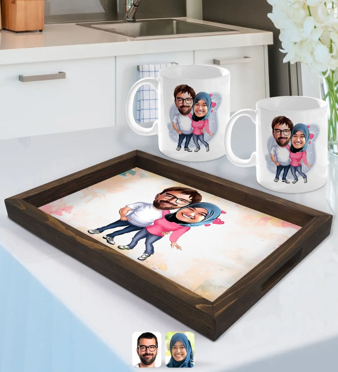 

Персонализированная фотография в стиле Дня Святого Валентина с фотографией и двойной чашкой