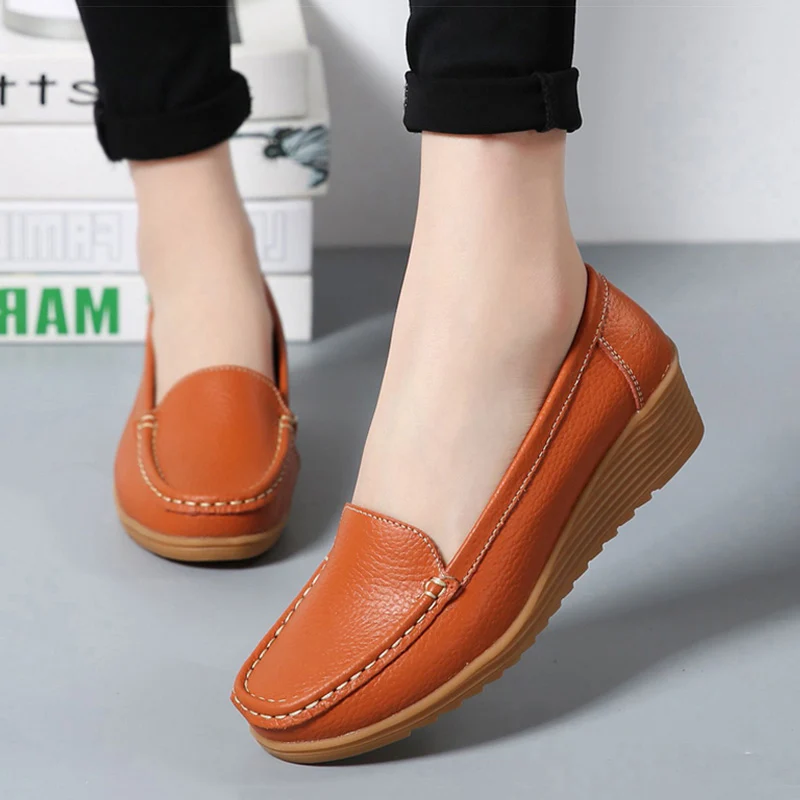 

Women Flats Fashion Heels Women Genuine Leather Shoes Plus Size Moccasins Woman Shoes Casual Slip On Nurse Women Loafers