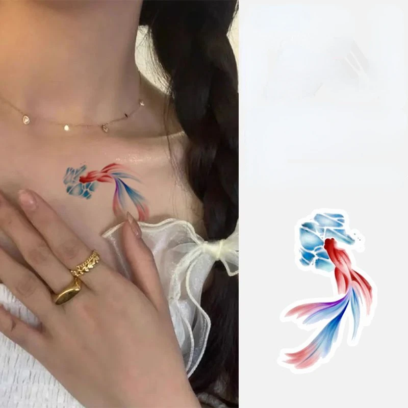 

Tatto Herbal Juice Festival Accessories Colorful Koi Clavicle Sexy Tattoo Sticker Waterproof Fake Tattoos for Women Wholesale