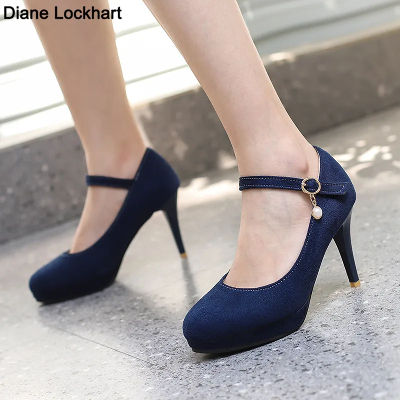 

Shoes Woman Pumps Ankle Strap Wedding Party Shoes Platform Dress Women Shoes High Heels Suede Ladies Shoes Plus Size 33-43