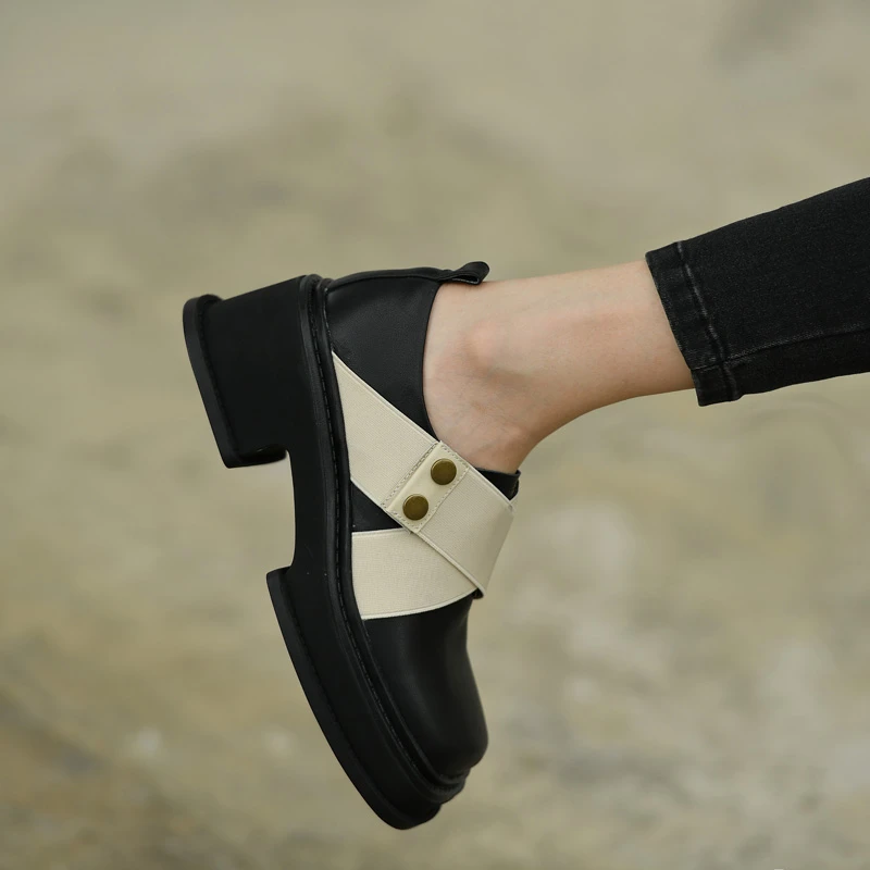 

2022 Early Autumn New Black Square-toe Loafer Women's British Single Shoes, Platform Sole, Thick Heel and Thick Sole