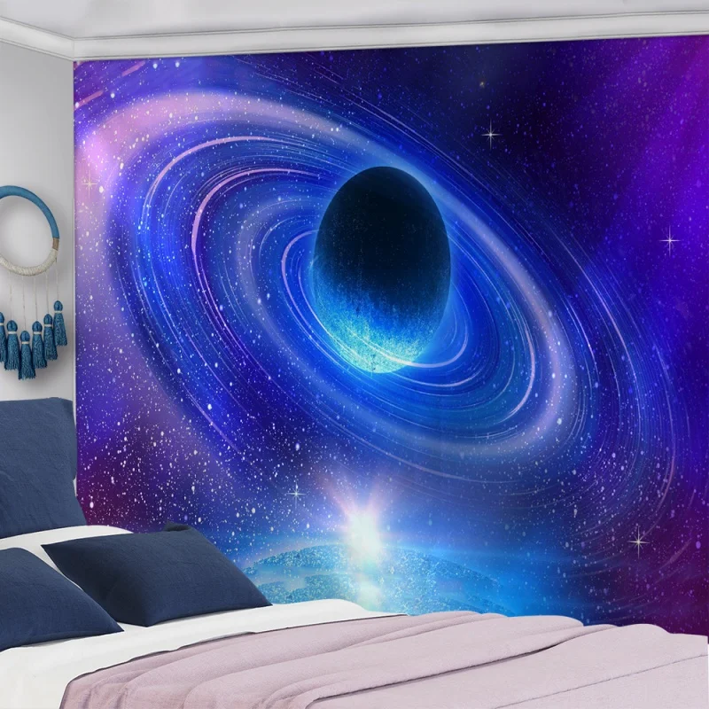 Galaxy Sky  Blue Planet Satellite Wall Tapestry Hippie Retro Home Decor Yoga Beach Mat Wonderful Universe