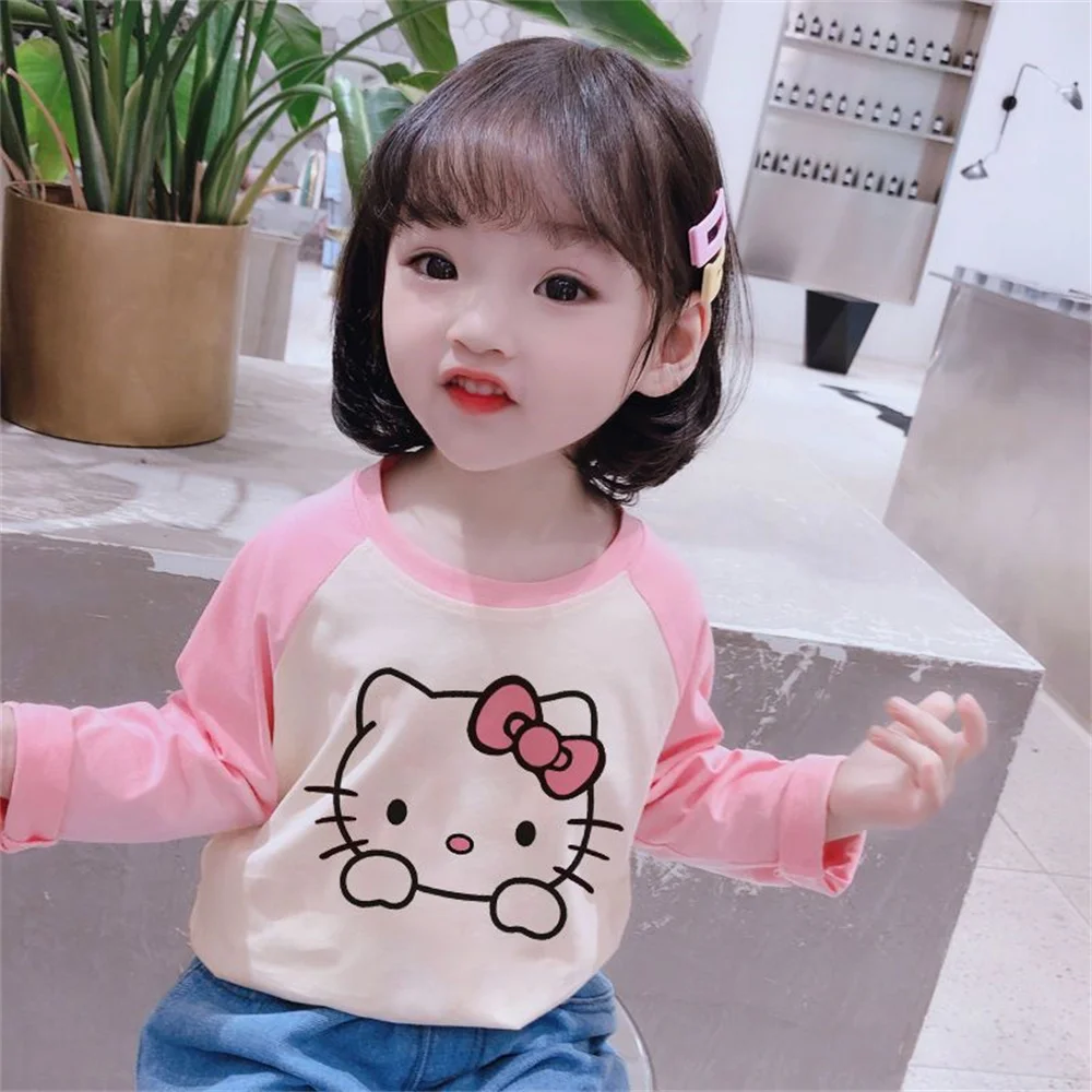 

Kawaii Sanrio Hello Kitty Anime Child Autumn Clothes T-Shirt Cute Cotton Bottoming Shirt Printing Long Sleeve Jacket Girl Gifts