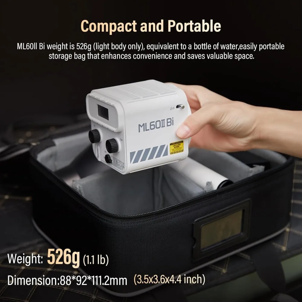 Фото Светодиодный видеосвет Godox ML60II Bi 70W Bi-Color 2800-6500K CRI96 TLCI97 с 11 эффектами и управлением через приложение для видеоблогов и студийной фотографии №3