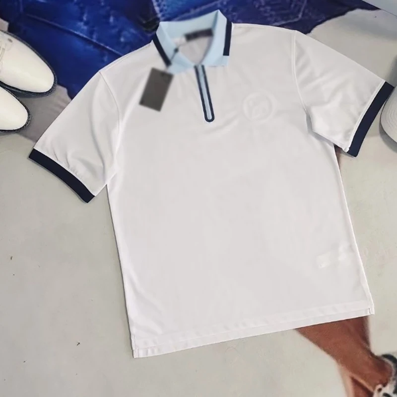 

Мужская футболка в полоску, с коротким рукавом и отложным воротником