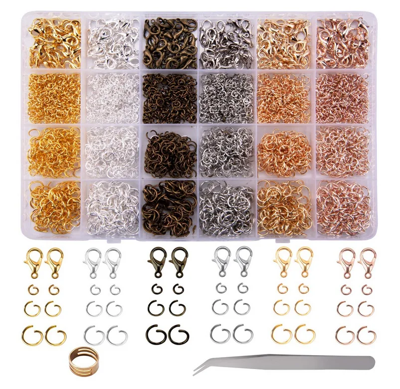

3180pcs Jewelry Findings Set with Lobster Clasp Open Jump Rings for DIY Making Necklace Bracelet Buckle Accessories