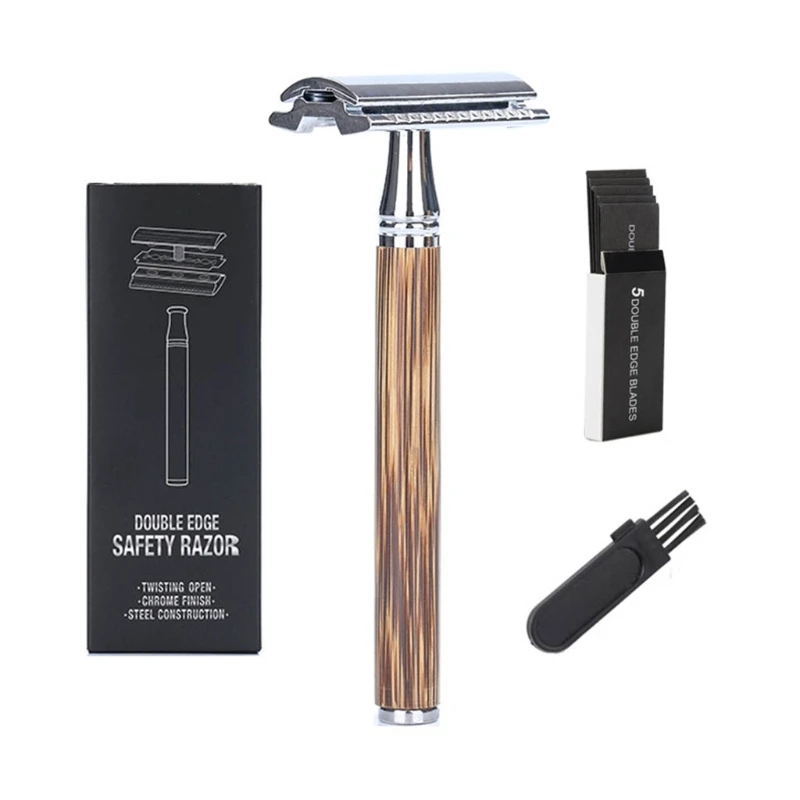 

Long Handle Double Edge Safety Razor with 5 Standard Stainless Steel Double Edge Safety Razor Blades Clean Shaving Razor