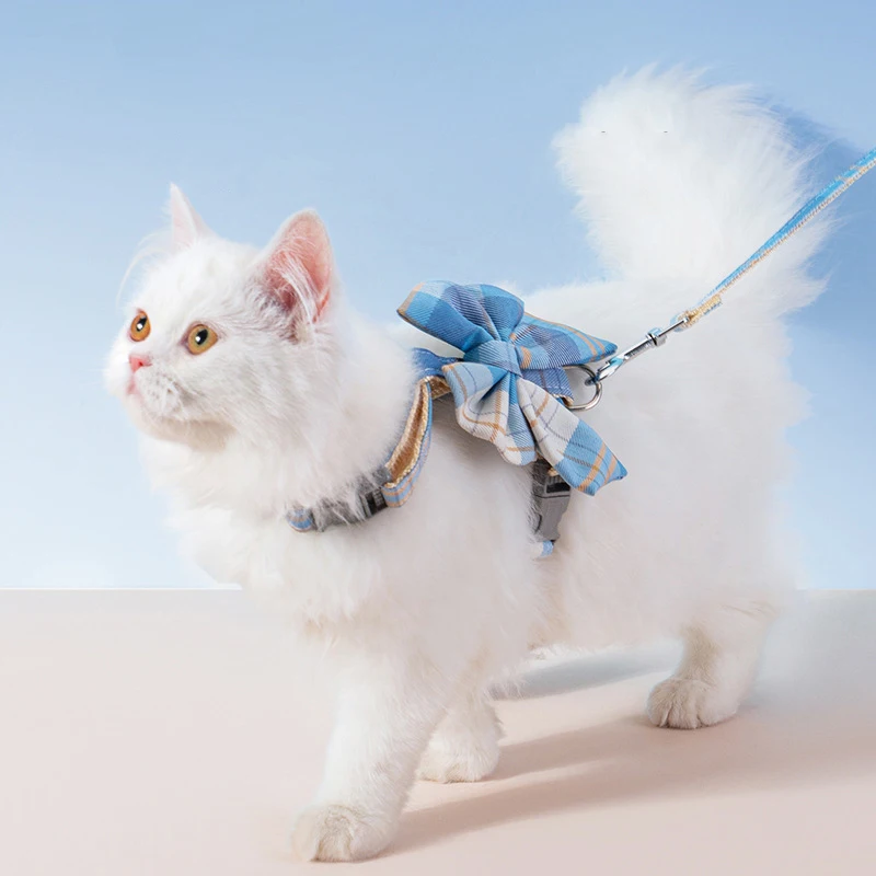 

ZOOBERS Cats Escape Proof Harness and Leash Set With Bow Adjustable Kitten Harness For Large Small Cats Lightweight Harness Blue