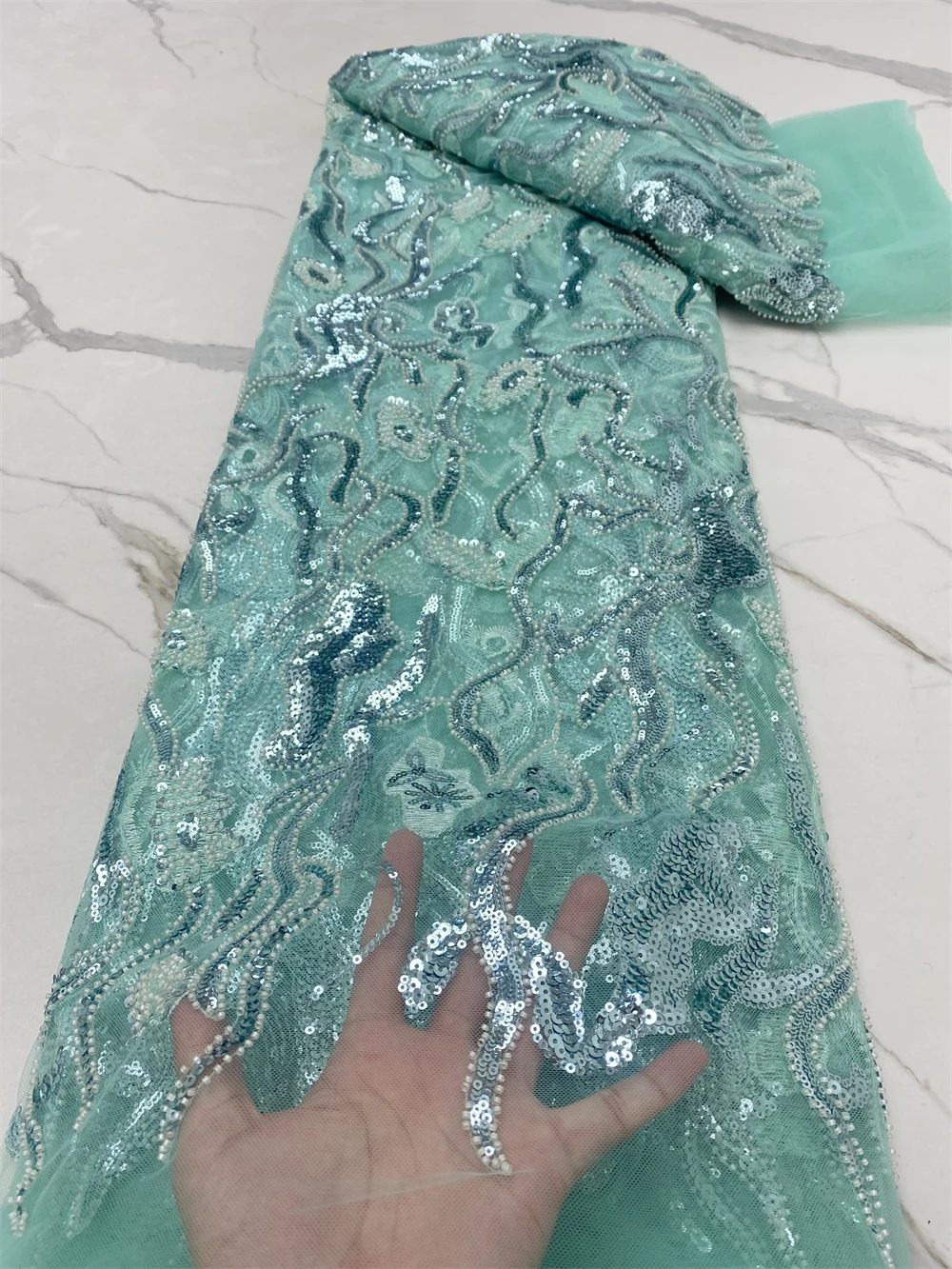 

Heavy Beaded African Lace Frabric 2023 High Quality French Tulle Lace Sequins Embroidered Lace Fabric For Wedding Textiles 4605B