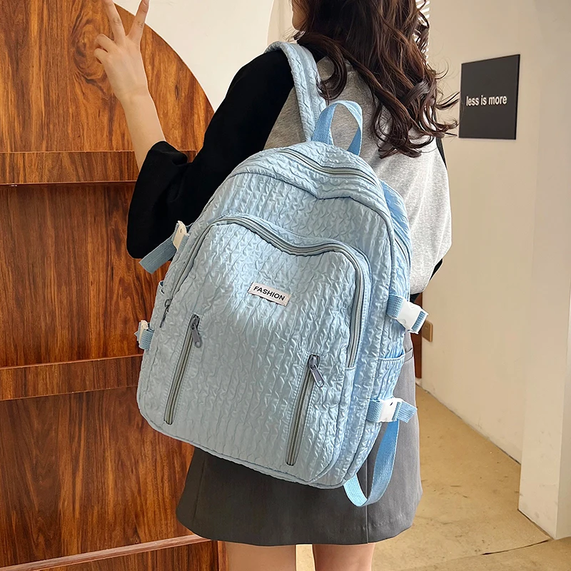 

Школьный ранец для девочек, простой вместительный легкий рюкзак из нейлоновой ткани для студентов, модная повседневная дорожная сумка спло...