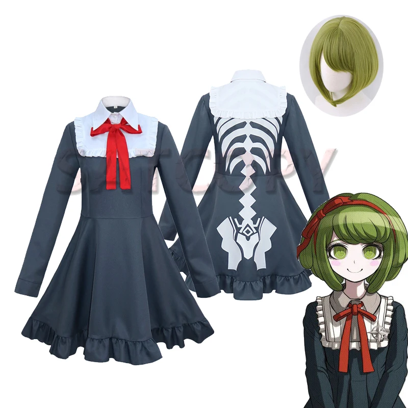 Костюм косплея Anime Danganronpa Monaka, парик Monaca Towa, платье Dangan Ronpa, женская форма девушки.