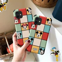 disney mickey minnie plaid faux leather phone cases for iphone 13 12 11 pro max mini xr xs max 8 x 7 se 2020 back cover