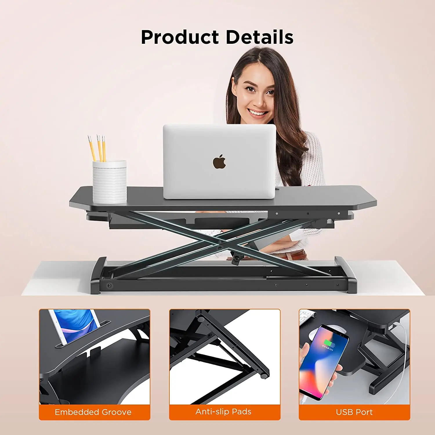 34" Electric Powered Height Adjustable Standing Desk Computer Monitor Holder Converter Laptop Workstation fits Dual |