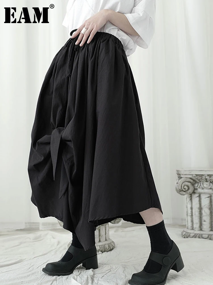 

[EAM] High Elastic Waist Black Bow Split Joint Irregular Half-body Skirt Women Fashion Tide New Spring Autumn 2023 1U970