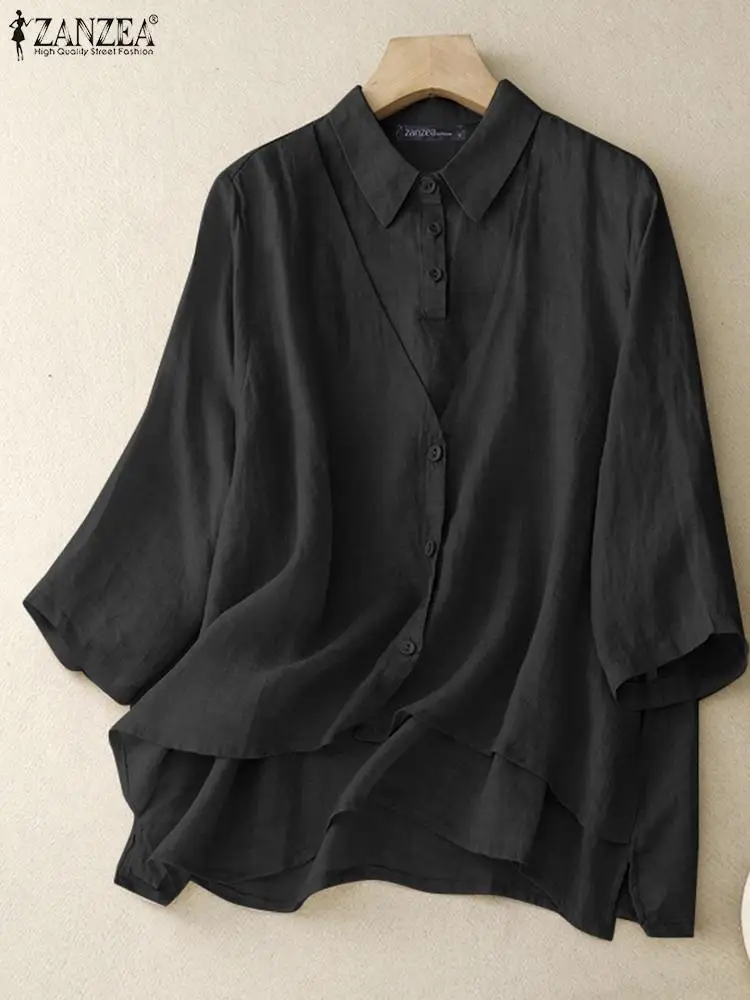 

Женская однотонная блузка ZANZEA, винтажная рубашка с длинным рукавом, осенние элегантные топы, повседневные блузы на пуговицах, кафтан с отворотом, женская Свободная рубашка