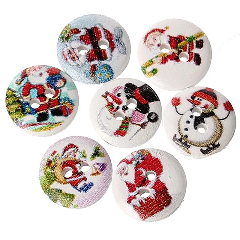

50PCS 15MM Mix Christmas Decorative Wooden Buttons 2 Holes Handmade Scrapbooking for Craft Supplies Sewing Accessories