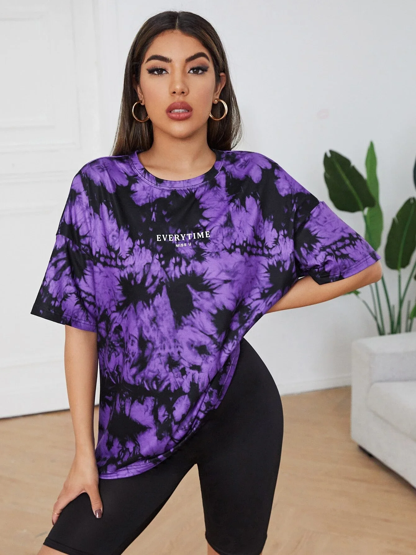 

tops Drop Shoulder Letter Graphic Tie Dye Tee
