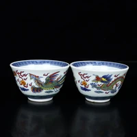 exquisite qing dynasty doucai dragon and phoenix pattern cup pair of home decorations