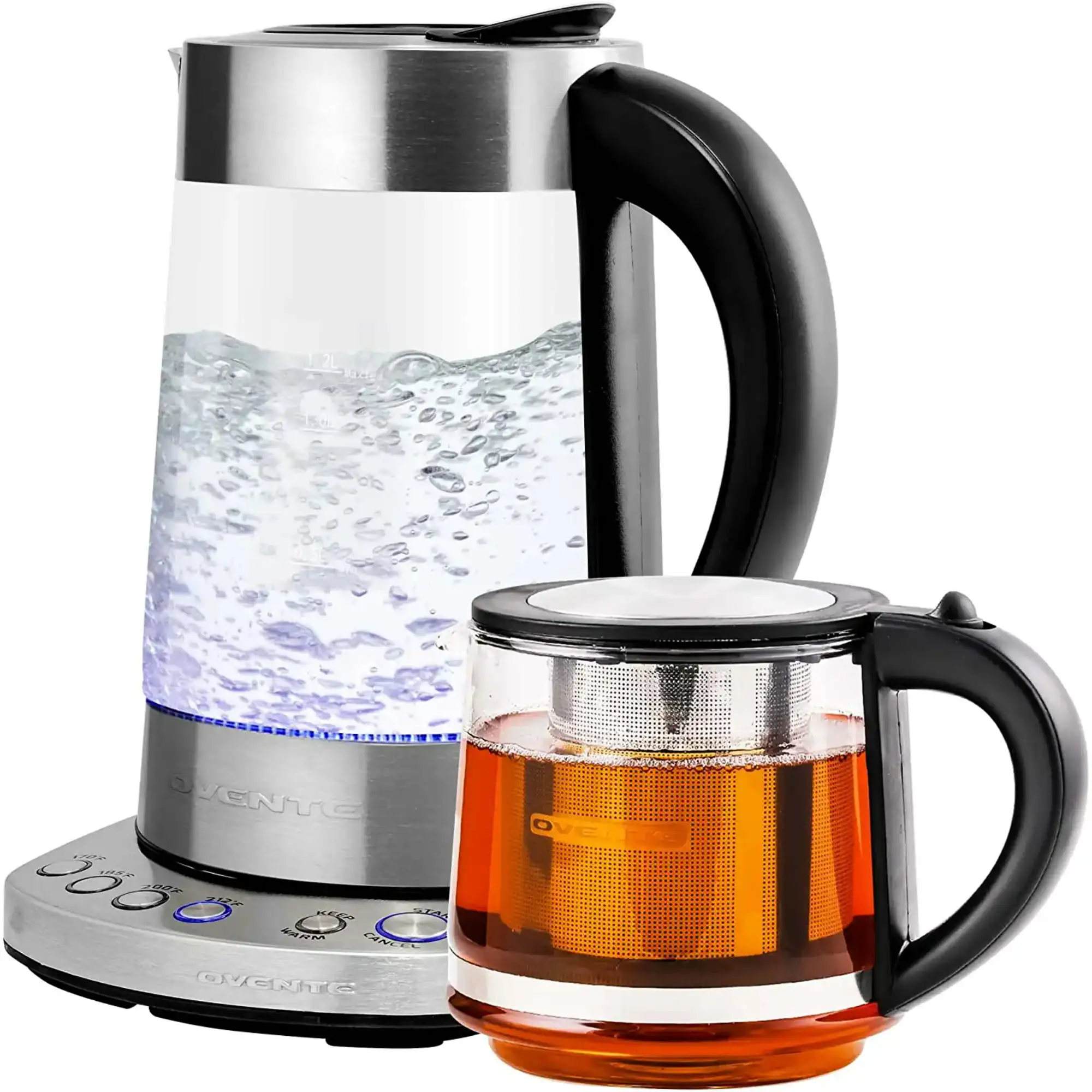 

Electric Glass Kettle 1.7 Liter Prontofill Technology & 4 Variable Temperature Setting with Stainless Steel Base, Bonus of Porta