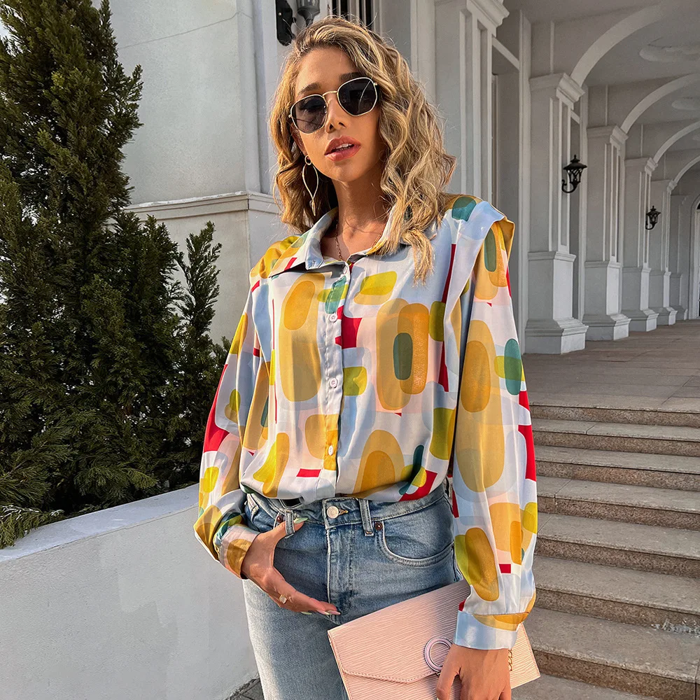 

Spring Summer Woman Long Sleeve Blouse Female Shirt Top European Style Dropshipping Button Up Shirt