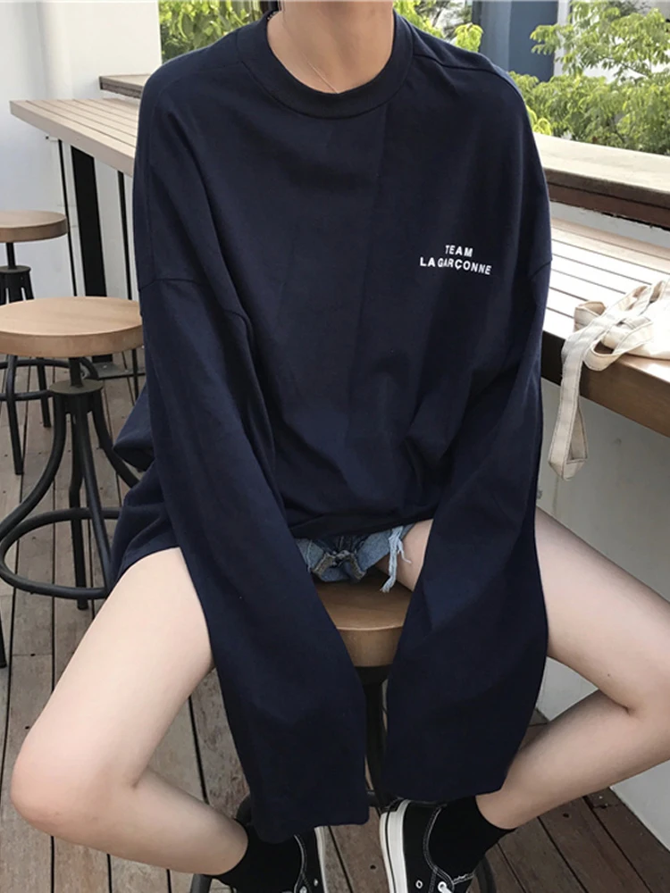  Autumn Women Harajuku Long T-shirts Korean oversized Drop Shoulder Long Sleeve Thin Shirts Female Batwing tshirt Streetwear Tops 