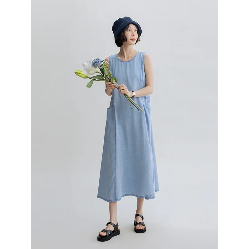 Платье Dotdrobe джинсовое без рукавов с подвеской более 00% Модала