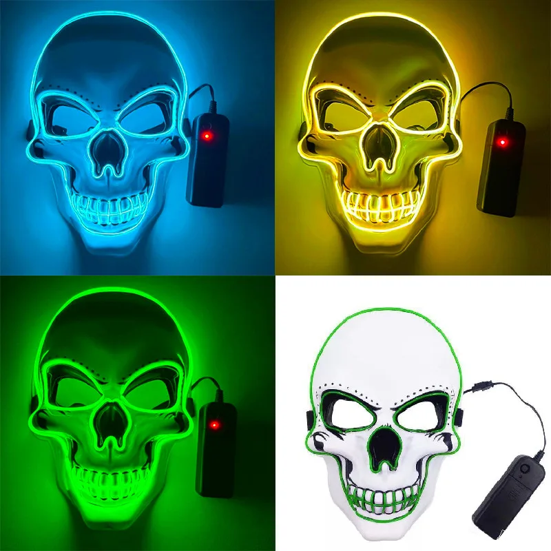 Halloween PVC White Skull Mask LED Masquerade Party Glowing Mask LED Cold Light Cosplay Costume Supplies Terrorist Atmosphere