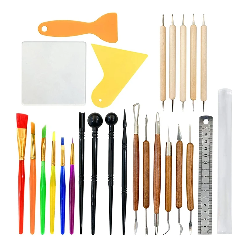 

26 Pcs Polymer Clay Sculpting Tools Kit Pottery Modeling Tool Acrylic Board Ceramic Clay Carving Tools Set For Potters