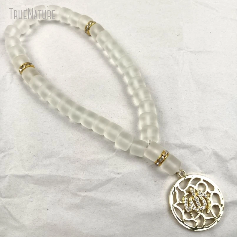 

5Pcs Wholesale Gold Color Clear Cubic Zirconia Glass Crystal Colored Glaze 33 Round Coin Circle Allah Prayer Bead MU48136