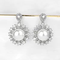 2022 new fashion simple flower large pearl dangle earrings for women aaa cubic zirconia earring wedding party jewelry gifts
