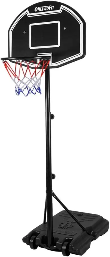 

Basketball Hoop, Height Adjustable Outdoor Basketball Goal for Kids w/ Backboard 2 Wheels Fillable Base