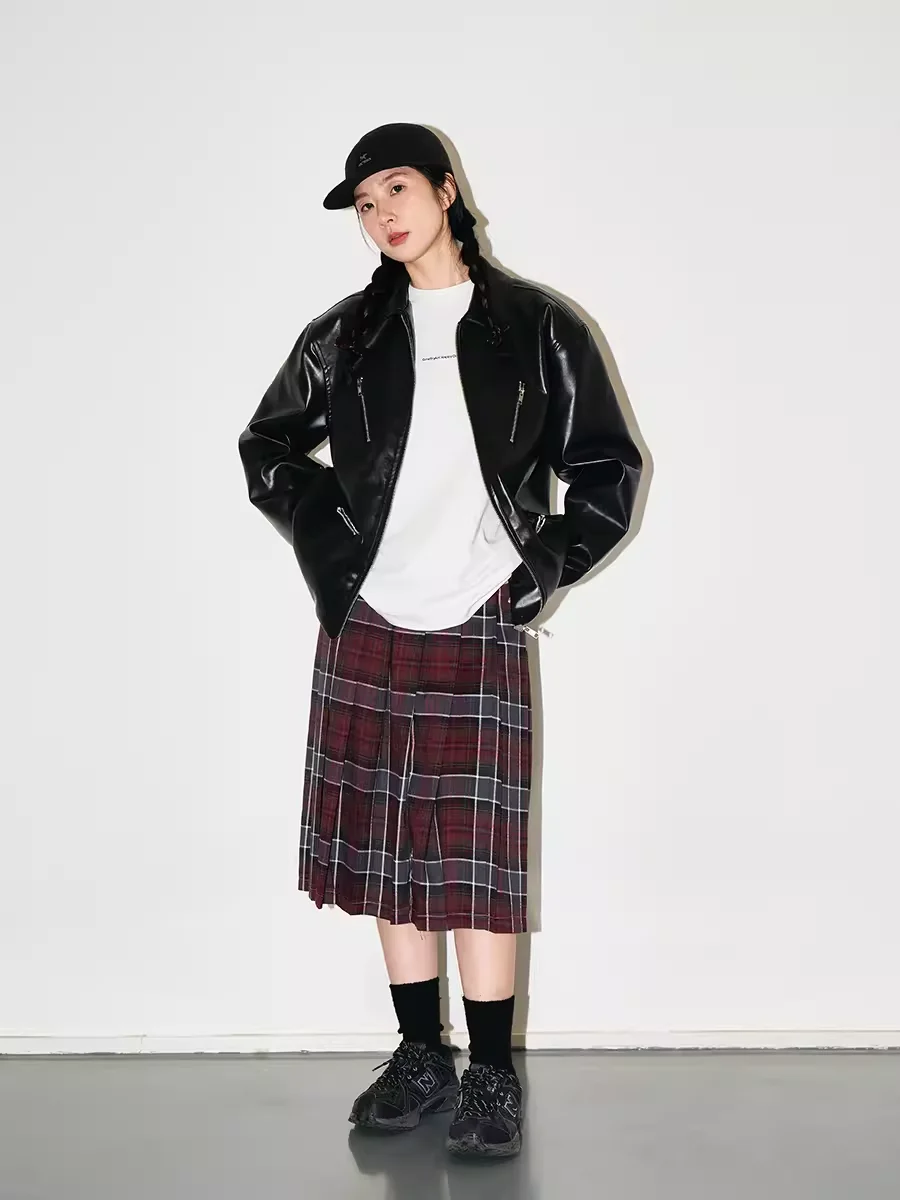 Gmetryart Basic Leisure Больше чем мотоциклетное лакированное кожаное пальто на молнии