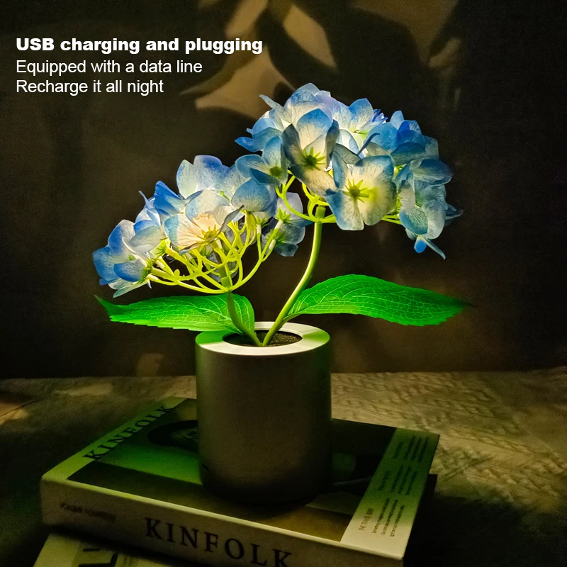 

LED Flower Bonsai Romantic Simulation Hydrangea Nightlights Bedside Atmosphere Flowers Lamps Desk Decorative Light Home Decor