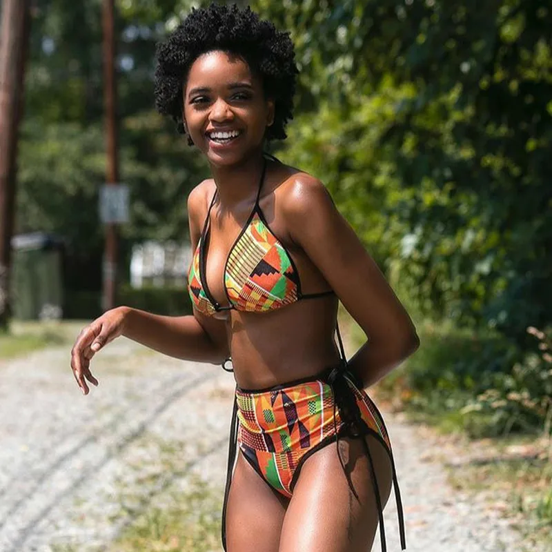 

African Style Bikini Set High Waist Bathing Suit Push Up Swimming Suit Beachwear Totem Print Swimwear Woman Swimsuit Biquinis
