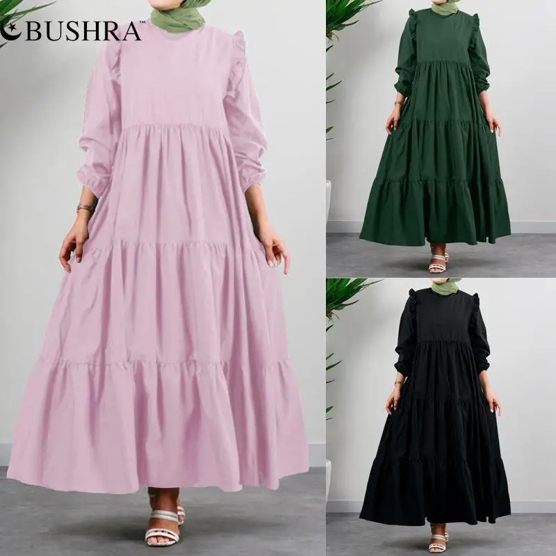 

BUSHRA Fast Retailing Vintage Round Neck Warm And Long Sleeve Women's Dress Spring And Autumn Casual Dress Long Dress Long Gown