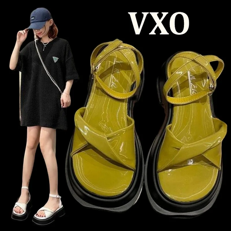 

VXO Sandals Women Summer New Thick Heel High Heel Fashion Ladies Roman Shoes Soft Leather Shoes