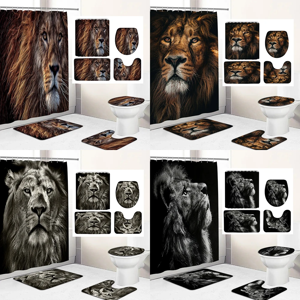 

Водонепроницаемая занавеска для душа с принтом льва, 12 крючков