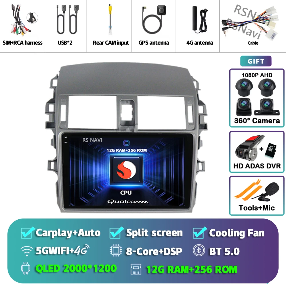 

Автомобильное радио Android 15 Carplay для Toyota Corolla E140 150 2007 2008 2009-2013, мультимедийный плеер, GPS-приемник, авторадио, стерео