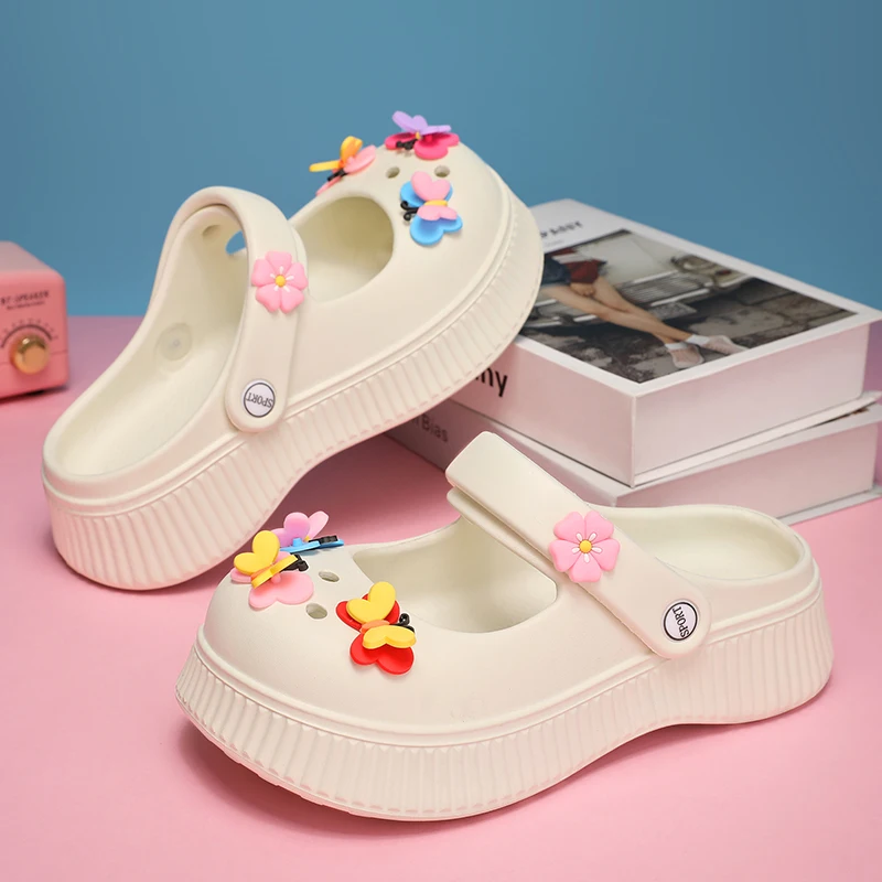 

Шлепанцы женские для сада и пляжа, повседневные сандалии с подвесками, тапки на платформе, симпатичные, для девочек