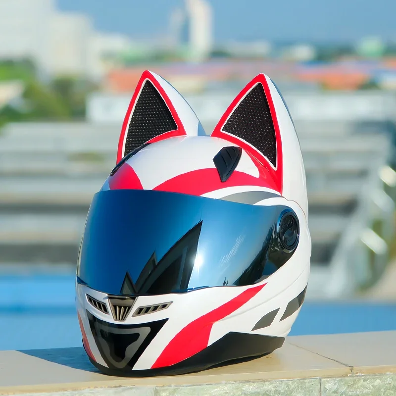 Одобренный DOT оригинальный NITRINOS белый красный кошачий шлем анфас безопасный