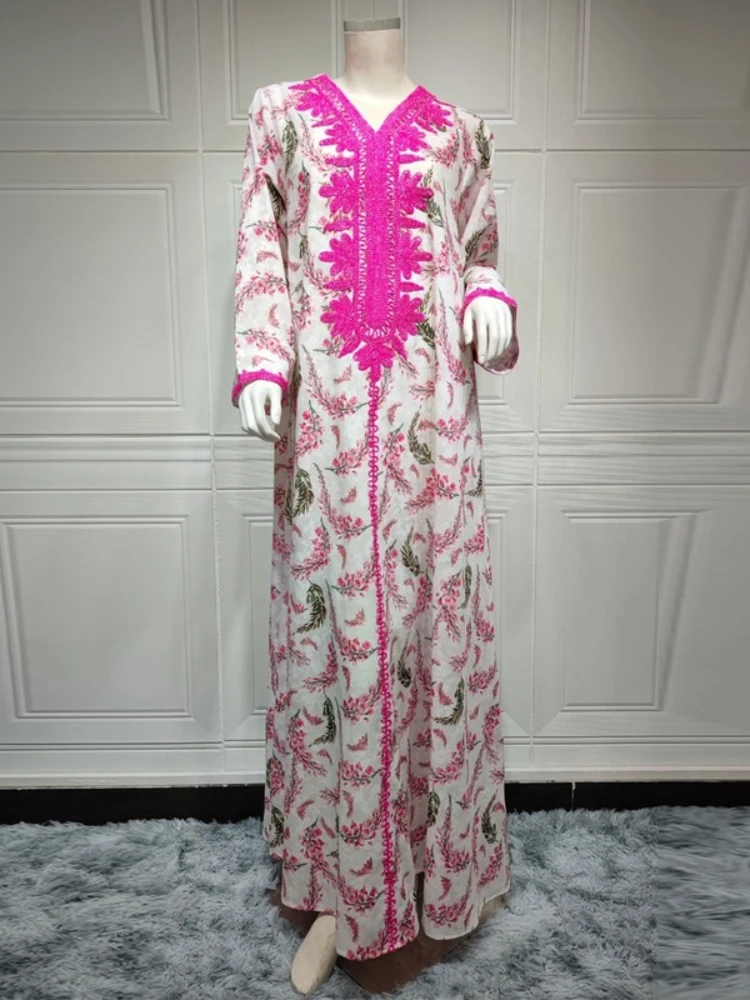 Muslim Kaftan Abaya Dress Kimono Women Dubai Turkish Islamic Clothing Bohemian Print Floral Maxi Robe 2022 Eid Mubarak Attire